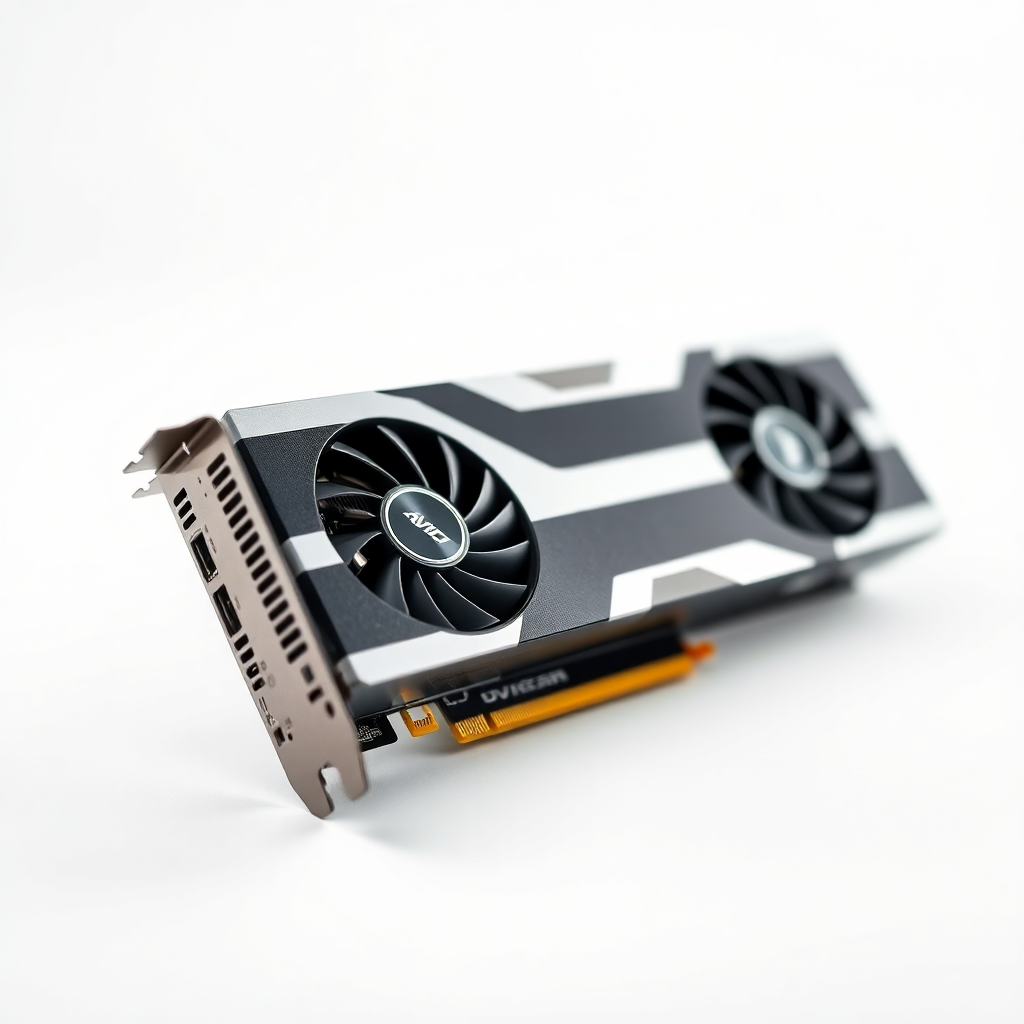 NVIDIA A10 GPU card close-up, professional product photography, white background, high detail